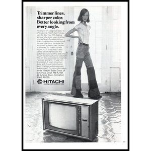 1974 Hitachi CT-972 TV Television CRT Vintage Print Ad Bell Bottoms Wall Art
